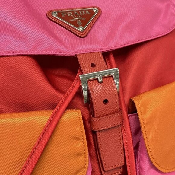 PRADA - Red Pink Orange Nylon Leather Backpack 804-050525 - Picture 9 of 13